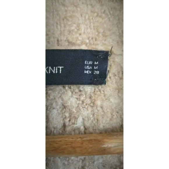 ZARA Fuzy Sweater Women's Medium Camel Multi Textured Pockets Mohair Wool - Picture 3 of 9